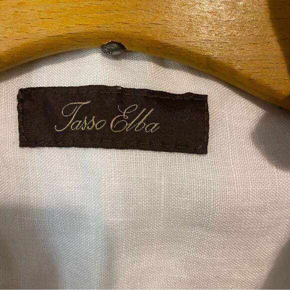 Tasso Elba 100% linen White Casual Button Down Shirt tropical Stripes resort XXL - Picture 3 of 9